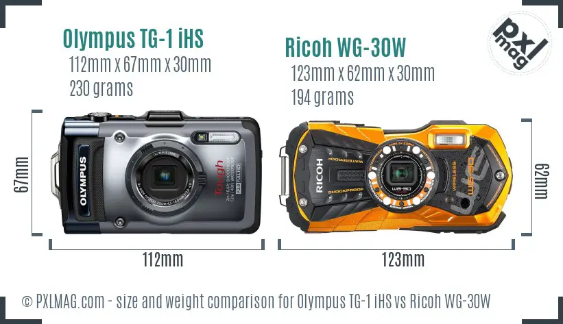 Olympus TG-1 iHS vs Ricoh WG-30W size comparison
