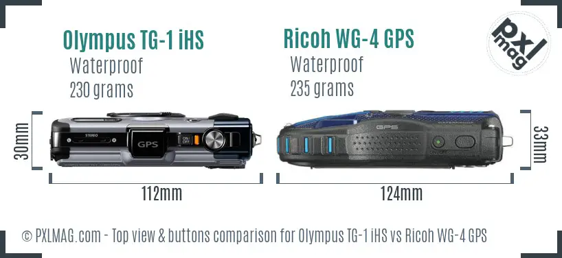 Olympus TG-1 iHS vs Ricoh WG-4 GPS top view buttons comparison
