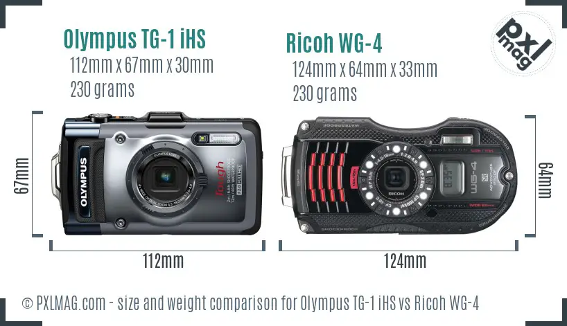 Olympus TG-1 iHS vs Ricoh WG-4 size comparison
