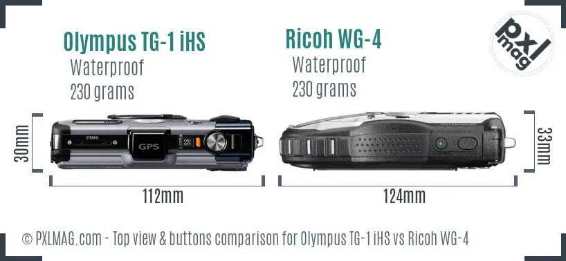 Olympus TG-1 iHS vs Ricoh WG-4 top view buttons comparison