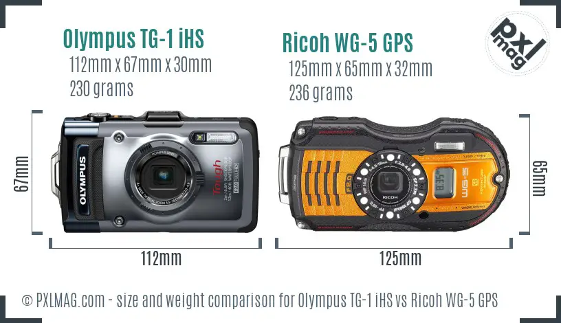 Olympus TG-1 iHS vs Ricoh WG-5 GPS size comparison