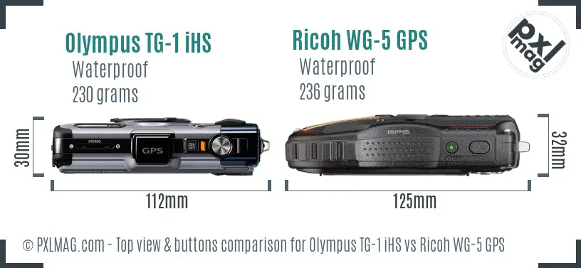 Olympus TG-1 iHS vs Ricoh WG-5 GPS top view buttons comparison