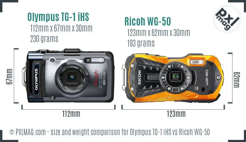 Olympus TG-1 iHS vs Ricoh WG-50 size comparison