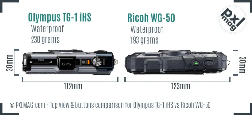 Olympus TG-1 iHS vs Ricoh WG-50 top view buttons comparison