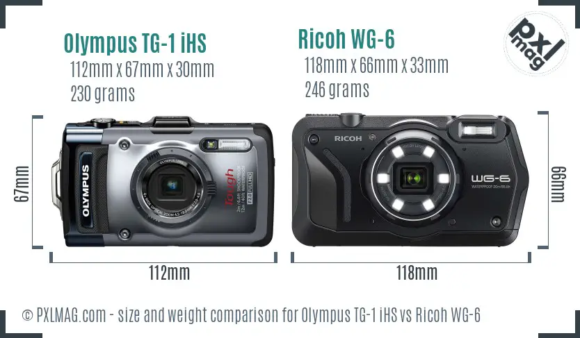 Olympus TG-1 iHS vs Ricoh WG-6 size comparison