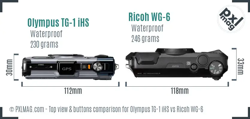 Olympus TG-1 iHS vs Ricoh WG-6 top view buttons comparison