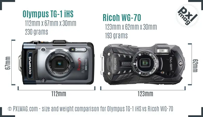 Olympus TG-1 iHS vs Ricoh WG-70 size comparison