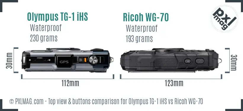 Olympus TG-1 iHS vs Ricoh WG-70 top view buttons comparison