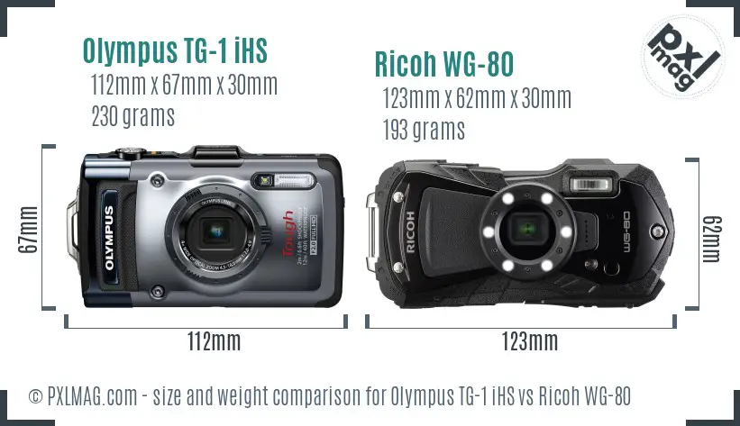 Olympus TG-1 iHS vs Ricoh WG-80 size comparison