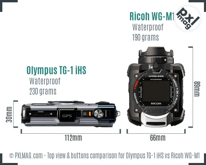 Olympus TG-1 iHS vs Ricoh WG-M1 top view buttons comparison