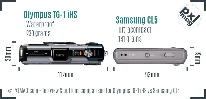 Olympus TG-1 iHS vs Samsung CL5 top view buttons comparison