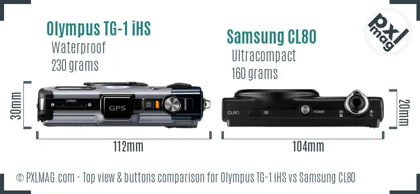 Olympus TG-1 iHS vs Samsung CL80 top view buttons comparison