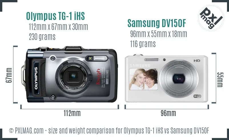 Olympus TG-1 iHS vs Samsung DV150F size comparison