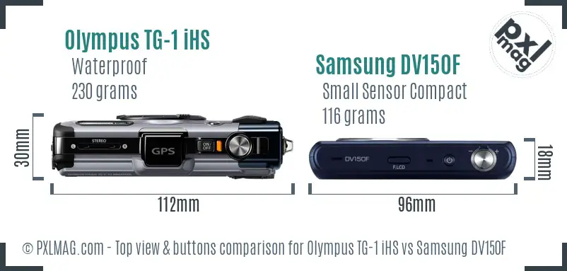 Olympus TG-1 iHS vs Samsung DV150F top view buttons comparison