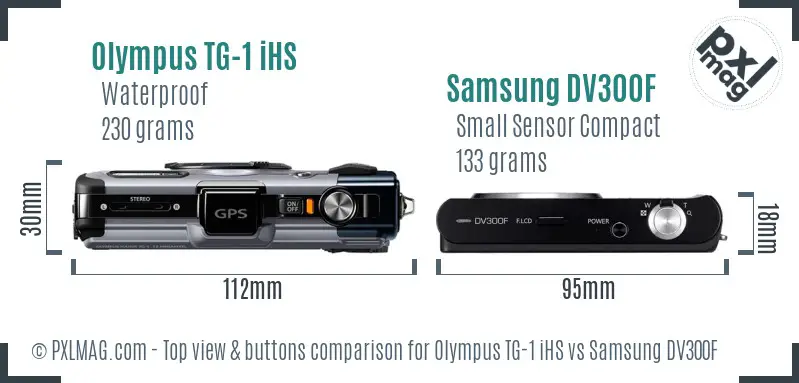 Olympus TG-1 iHS vs Samsung DV300F top view buttons comparison
