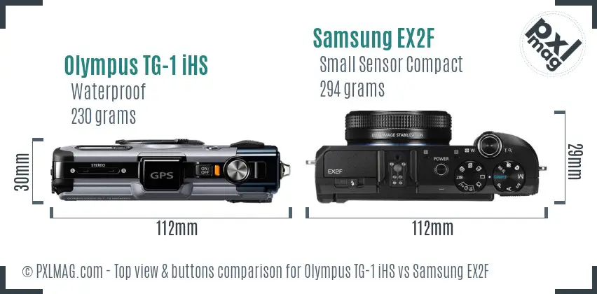 Olympus TG-1 iHS vs Samsung EX2F top view buttons comparison Olympus TG-1 iHS vs Samsung EX2F top view buttons comparison