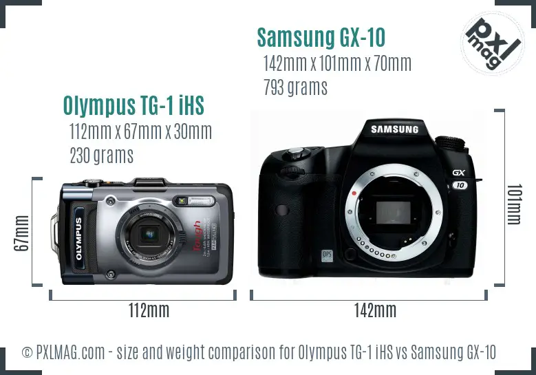 Olympus TG-1 iHS vs Samsung GX-10 size comparison