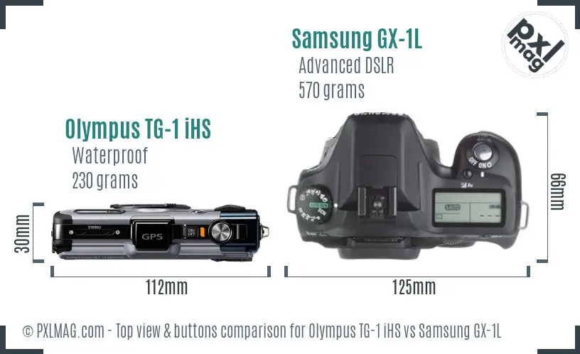 Olympus TG-1 iHS vs Samsung GX-1L top view buttons comparison