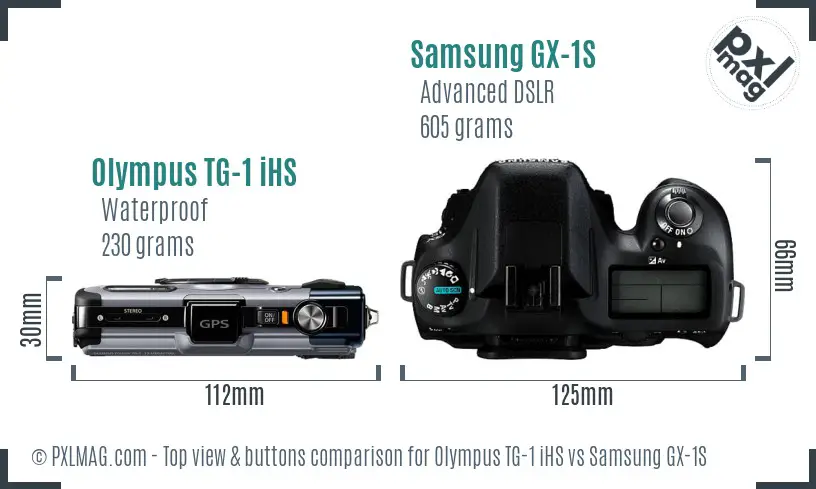 Olympus TG-1 iHS vs Samsung GX-1S top view buttons comparison