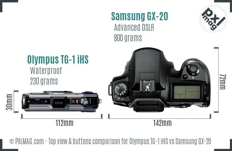 Olympus TG-1 iHS vs Samsung GX-20 top view buttons comparison
