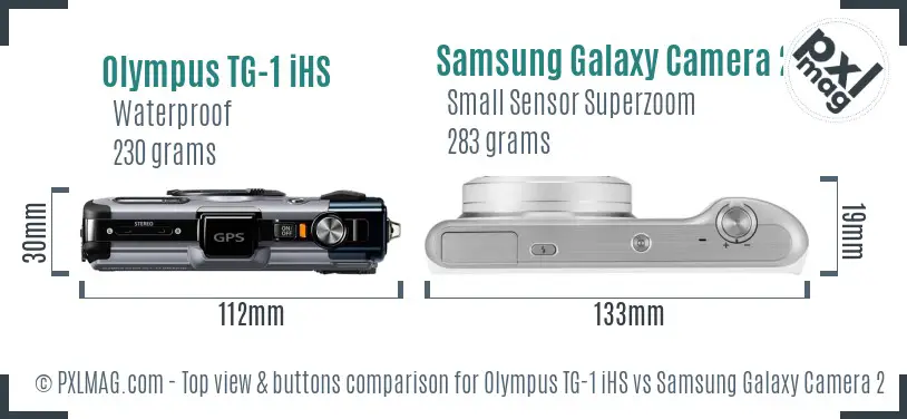 Olympus TG-1 iHS vs Samsung Galaxy Camera 2 top view buttons comparison