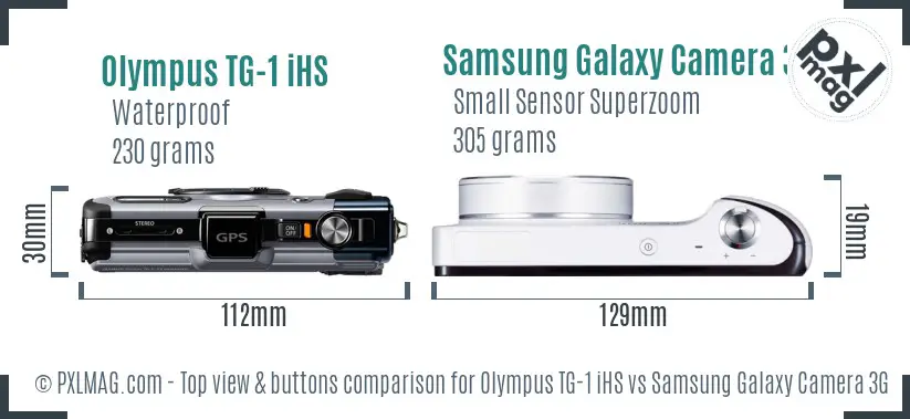 Olympus TG-1 iHS vs Samsung Galaxy Camera 3G top view buttons comparison