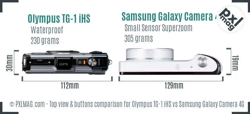 Olympus TG-1 iHS vs Samsung Galaxy Camera 4G top view buttons comparison