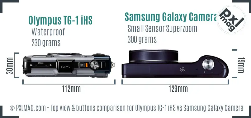 Olympus TG-1 iHS vs Samsung Galaxy Camera top view buttons comparison Olympus TG-1 iHS vs Samsung Galaxy Camera top view buttons comparison