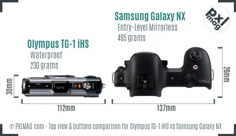 Olympus TG-1 iHS vs Samsung Galaxy NX top view buttons comparison