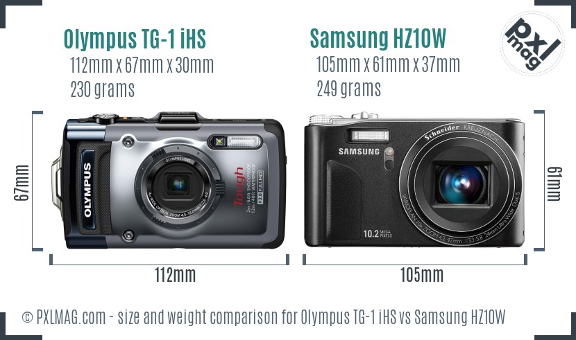 Olympus TG-1 iHS vs Samsung HZ10W size comparison