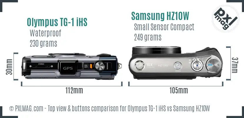 Olympus TG-1 iHS vs Samsung HZ10W top view buttons comparison