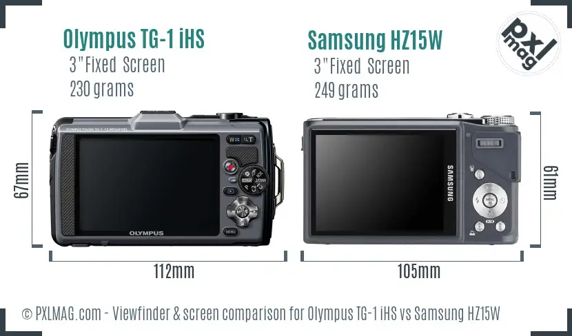 Olympus TG-1 iHS vs Samsung HZ15W Screen and Viewfinder comparison