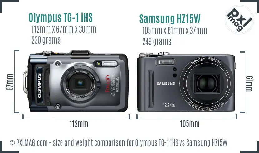 Olympus TG-1 iHS vs Samsung HZ15W size comparison