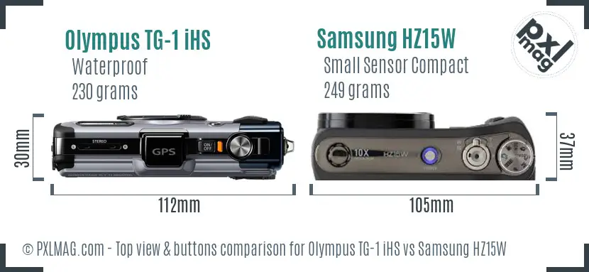 Olympus TG-1 iHS vs Samsung HZ15W top view buttons comparison