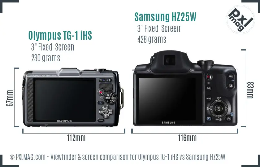 Olympus TG-1 iHS vs Samsung HZ25W Screen and Viewfinder comparison