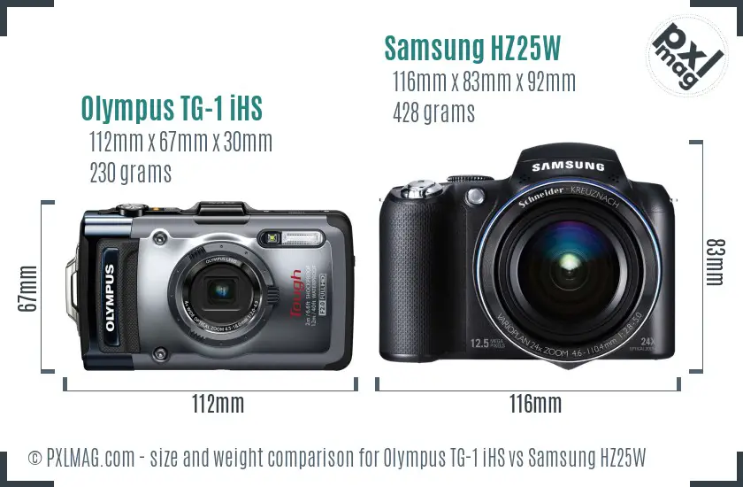 Olympus TG-1 iHS vs Samsung HZ25W size comparison