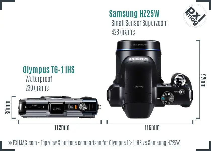 Olympus TG-1 iHS vs Samsung HZ25W top view buttons comparison