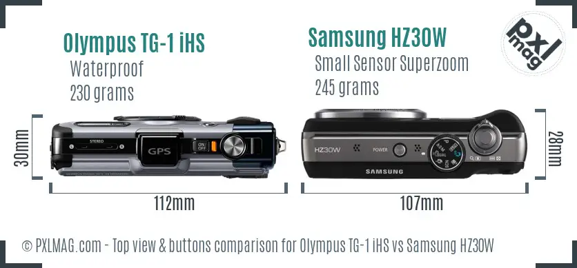 Olympus TG-1 iHS vs Samsung HZ30W top view buttons comparison