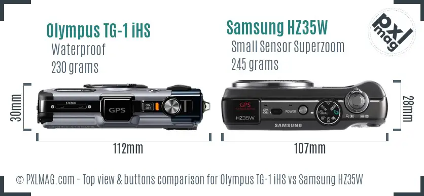 Olympus TG-1 iHS vs Samsung HZ35W top view buttons comparison