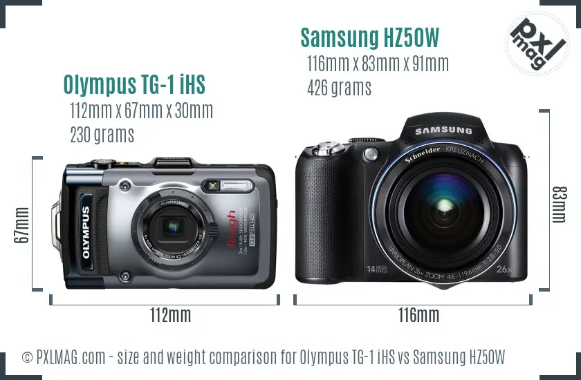 Olympus TG-1 iHS vs Samsung HZ50W size comparison