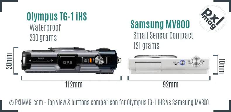 Olympus TG-1 iHS vs Samsung MV800 top view buttons comparison