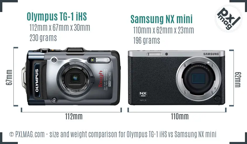 Olympus TG-1 iHS vs Samsung NX mini size comparison