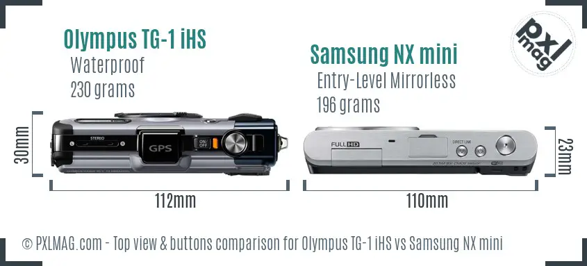 Olympus TG-1 iHS vs Samsung NX mini top view buttons comparison