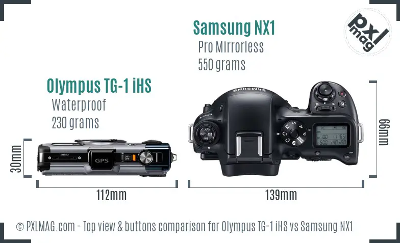 Olympus TG-1 iHS vs Samsung NX1 top view buttons comparison