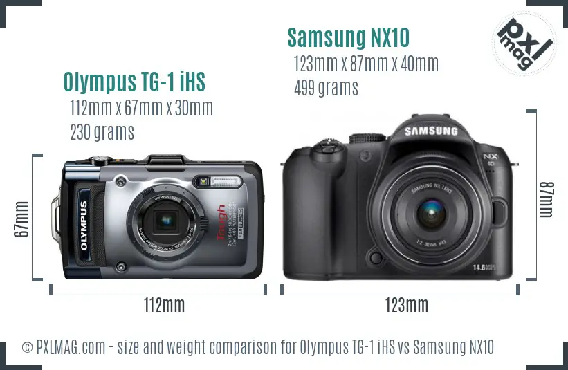 Olympus TG-1 iHS vs Samsung NX10 size comparison Olympus TG-1 iHS vs Samsung NX10 size comparison