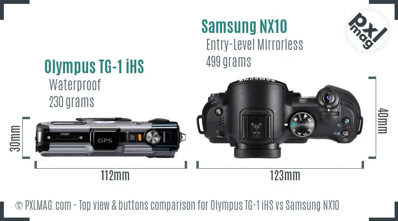 Olympus TG-1 iHS vs Samsung NX10 top view buttons comparison Olympus TG-1 iHS vs Samsung NX10 top view buttons comparison