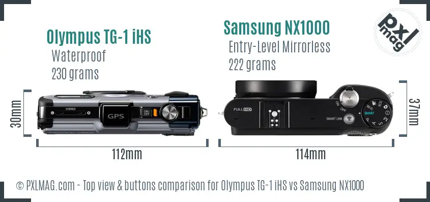 Olympus TG-1 iHS vs Samsung NX1000 top view buttons comparison