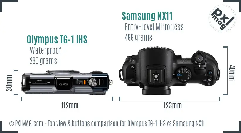 Olympus TG-1 iHS vs Samsung NX11 top view buttons comparison