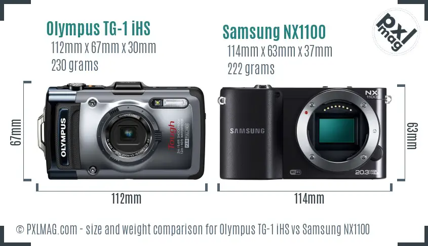 Olympus TG-1 iHS vs Samsung NX1100 size comparison