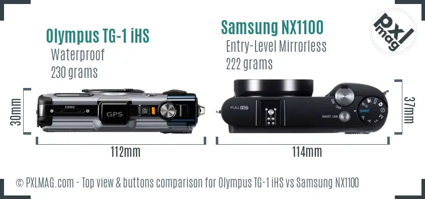 Olympus TG-1 iHS vs Samsung NX1100 top view buttons comparison